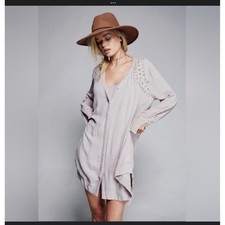 FREE PEOPLE Courtney Victorian Shirt Dress Eyelet Lace High Low Boho Medium NWT