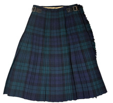 Wool Irish Kilt Blue Green Plaid Heavyweight 26  Waist 24  Drop Vintage
