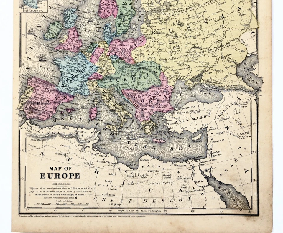 1847 EUROPE Map ORIGINAL (10x8.5) Prussia - Turkey - Poland - Austria - Image 3 of 3