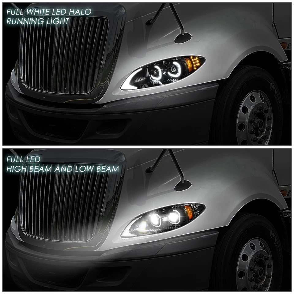 For 2009-2018 International Harvester ProStar LED DRL Projector Headlights Black - Image 3 of 4