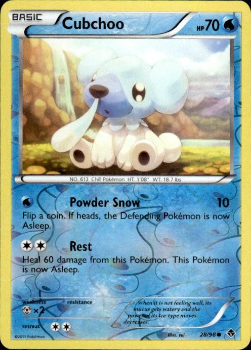 Pokemon Reverse Holo Cubchoo (28) Emerging Powers 28/98 LP