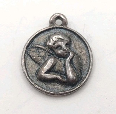 Antique Sterling Silver Baby Cherub Angel Charm 13mm 1.2g Artisan Crafted