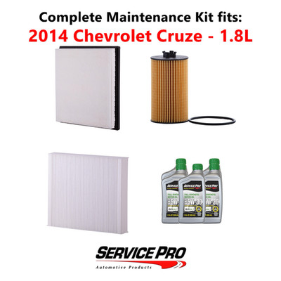 2014 Chevrolet Cruze 1.8L Complete Air, Oil & Cabin Filter Kit (5W-30)