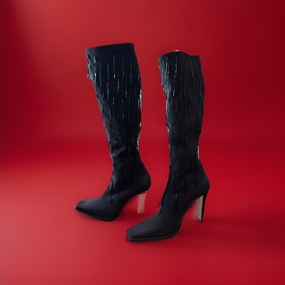 Gorgeous Stretch Rare  Casadei Vero Cudio BEADED Stiletto Boots Sz 8.5 $600