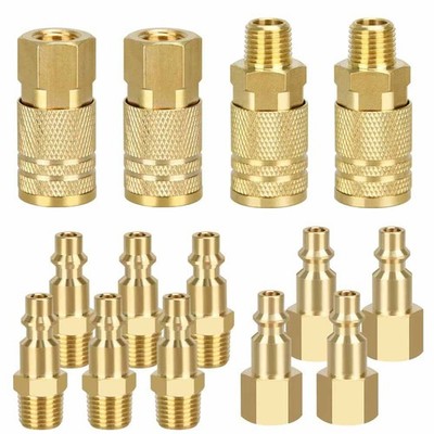 14pcs Air Hose Fittings 1/4'' NPT Quick Connect Air Coupler & Plug Kit Brass