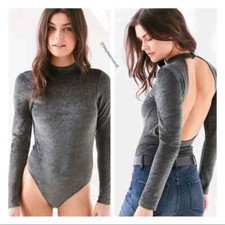 Urban Outfitters Out From Under Gray Velour Long Sleeve Bodysuit Womens Large