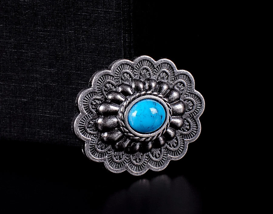 10PCs 35*28MM Antique Silver Turquoise Floral Leathercraft Horse Saddles Conchos - Image 3 of 4