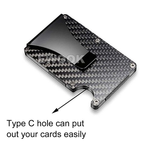 Men Slim Carbon Fiber Credit Card Holder RFID Blocking Metal Wallet Money Clip - Picture 8 of 11