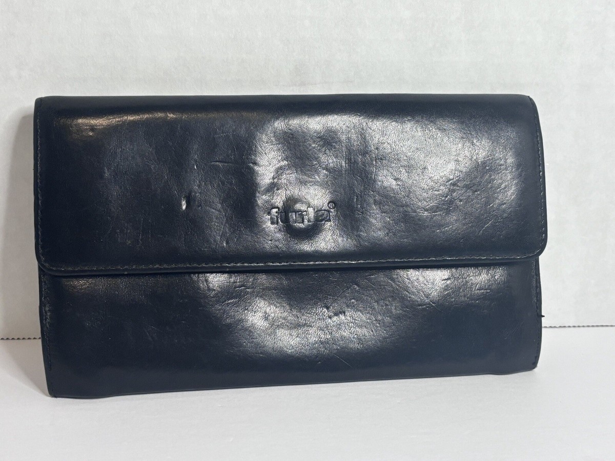 Rare Black Furla Black Leather Clutch Bag Wallet Made In  display picture 1