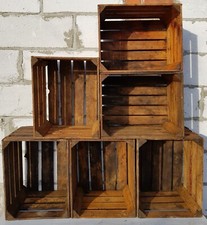 6x Wooden Vintage, Rustic Crates, Used storage boxes, fruit apple crate, log box