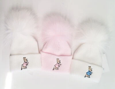 Baby Knitted Hats Boys Girls Peter Rabbit giant Pom Pom Hats