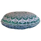 Green Mandala Floor Cushion Ombre Floor Pillow Ottoman Round Hippie Poufs 32 in