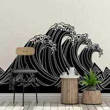 Japanese Typhoon Wave Abstract Wall Decal Sticker. Hokusai Great Wave. #6110