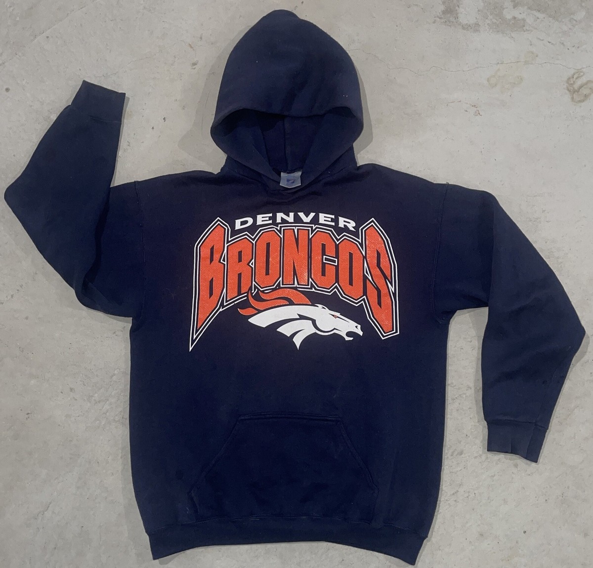 Logo Denver Broncos NFL Blue Heavy Weight Large Hoodie Made in