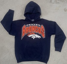 Logo 7 Denver Broncos NFL Blue Heavy Weight Large Hoodie Made in USA 90s READ