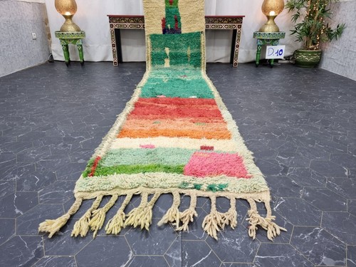 Moroccan Handmade Boujaad Rug 2'5''x15'8'' Berber Abstract Green Wool Area Rug - Picture 4 of 12
