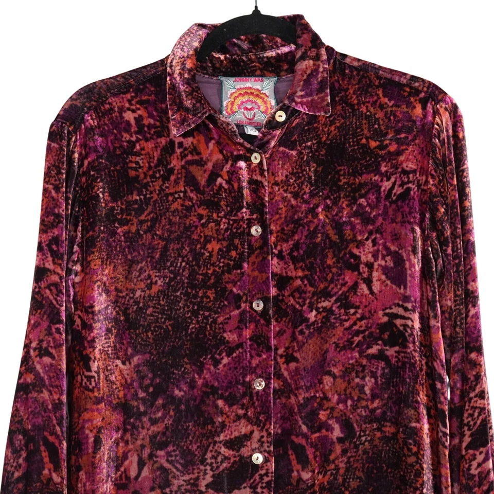 Preciosa camisa de seda rayón talla XS Johnny Was terciopelo escarlata cobra para mujer Foto 2 de 4