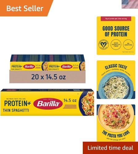 Protein+ Plus Thin Spaghetti Pasta, 14.5 Ounce Pack of 20 - plant based pasta...