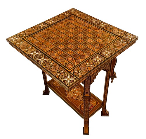 Marquetry inlay folding game table for backgammon, chess and cards - Picture 8 of 13