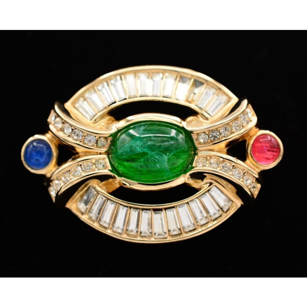 Christian Dior Vintage Cabochon Pin Brooch Baguette Crystal Christian Dior Vintage Cabochon Pin Brooch Baguette Crystal