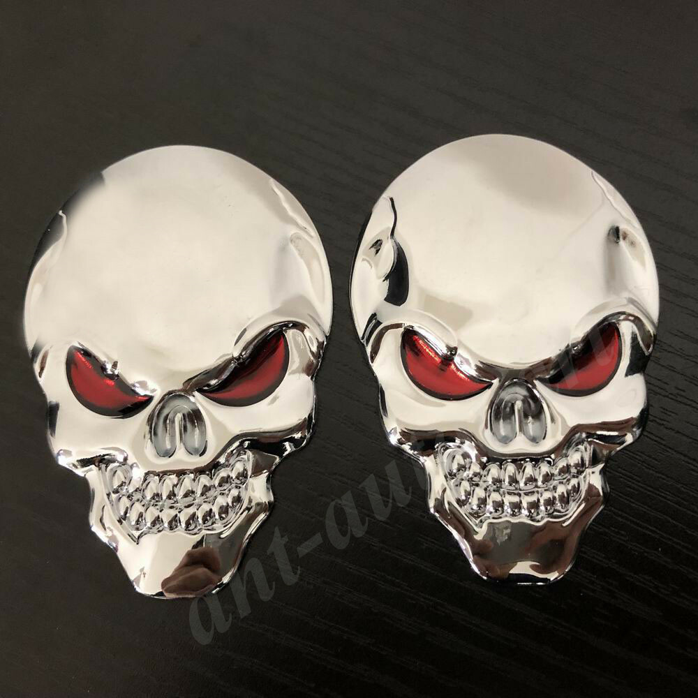 3D Skull Car Emblem 2-Pack Big Black Metal Skull Skeleton Emblems – Evil Bone Car Badge Decals Or Stickers Skull Motorcycle Decals - Foto 3