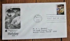 CHRISTMAS HOLIDAY ANGEL WITH LUTE PAINTING 2010  PCS CACHET FDC VF 