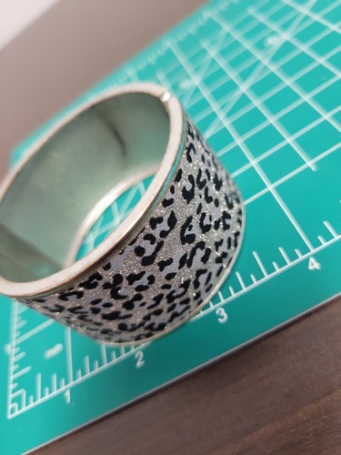 Black and Grey Silver Tone Glitter Bangle Bracelet Cheetah Leopard Print - Picture 9 of 9