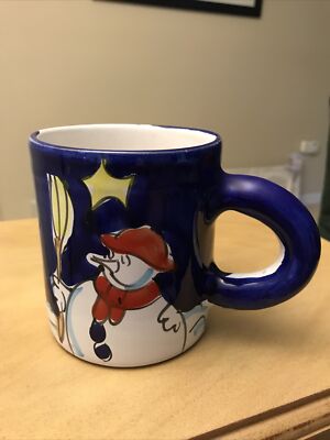 LA MUSA Ceramiche Mug Cup, Hand Painted Snowman Design Italian Pottery EUC