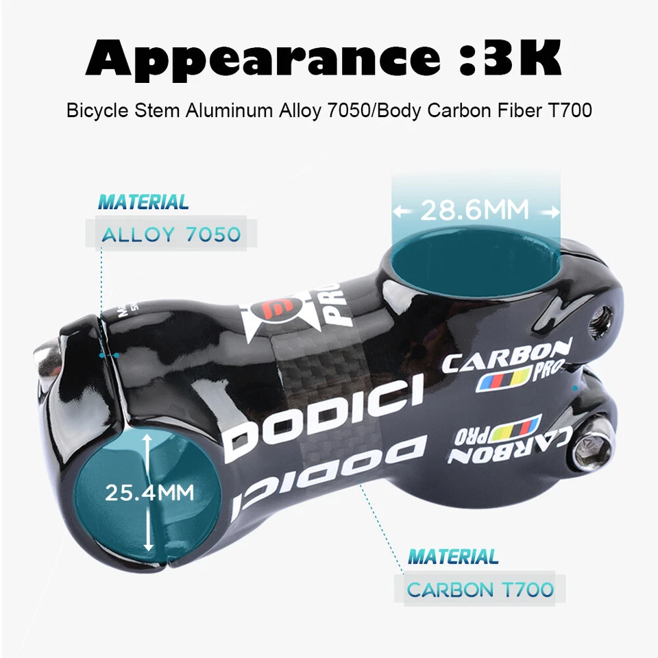 Carbon Aluminum Road Bike Stems Balance BMX Bicycle Stem 25.4* 50/60/70/80mm - Image 2 of 4