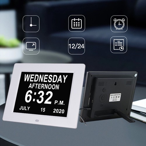 Digital Calendar Date Alarm Clock 8" LED Large Display Auto-Brightness Desk Home - Picture 15 of 19