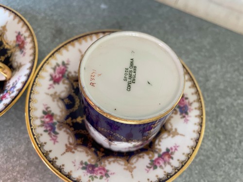 Antique Spode Copeland's China Cups & Saucers x2 Gilt Ultramarine Rosebud R3271 - Picture 8 of 12