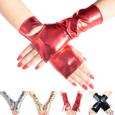 Women's Gloves Shiny Glove Fingerless Mittens Opera Arm Cover Up Carnival Fancy