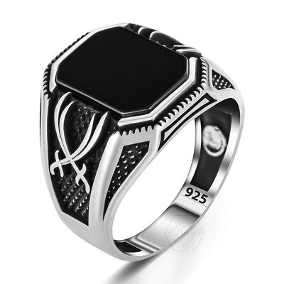 925 Sterling Silver Zulfiqar Sword Design Black Onyx Stone Men's