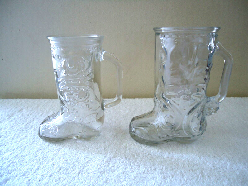 Vintage Lot Of 2 Glass Cowboy Boot Mugs " Beautiful Collectible Items "
