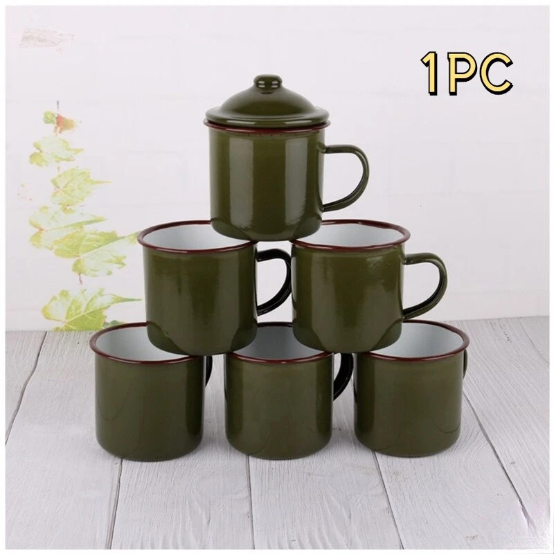 Armygreen Retro Enamel Mug Travel Tea Beer Cup Drinkware with Lid Camping Drink - Image 4 of 4