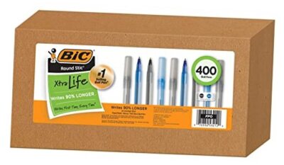 BIC Pens Large Bulk Pack of 400 Ink Pens, Round Stic Xtra Life Ballpoint Pens 