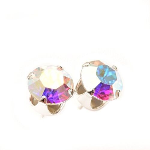 Sterling Silver 6mm  aurora borealis Stud Earrings Made With Swarovski Crystal - Picture 1 of 2