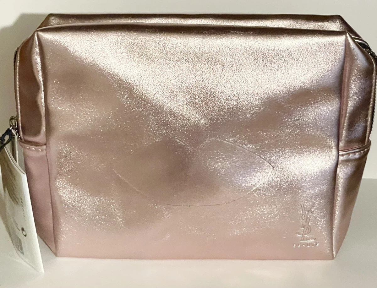 YSL YVES SAINT LAURENT Metallic Pink makeup bag cosmetic pouch case NEW!!