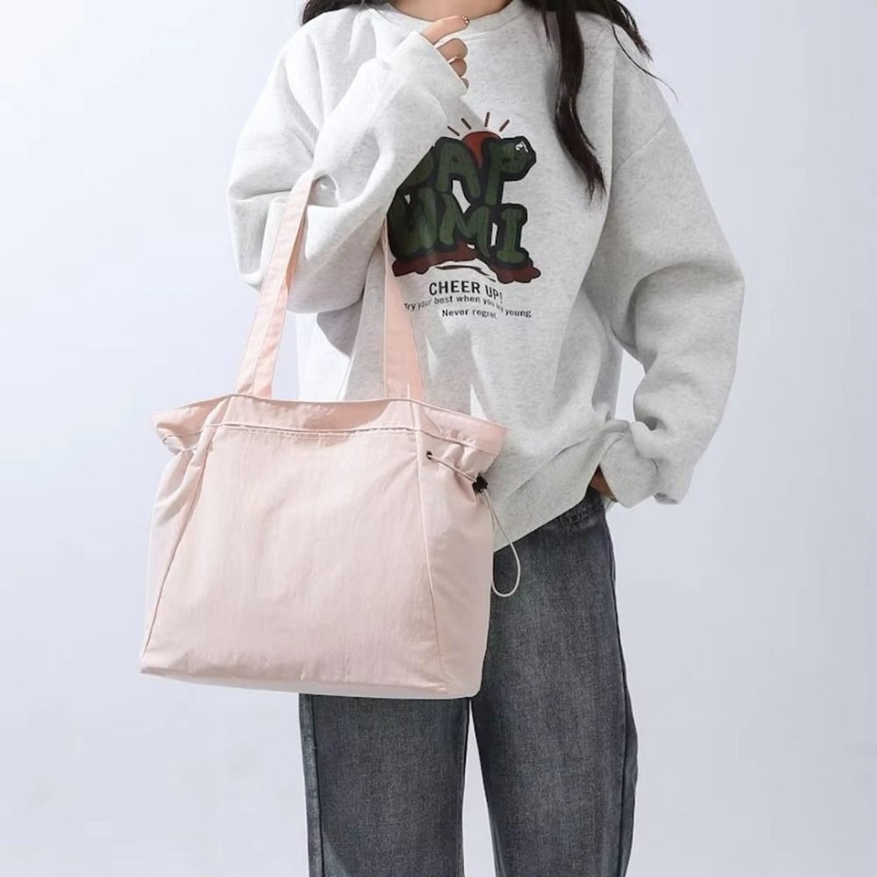 Large Capacity Shoulder Bag Solid Color Student Schoolbag Drawstring