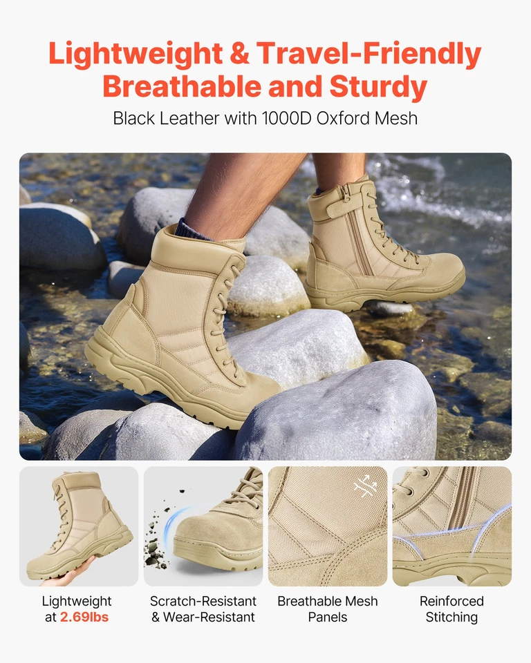 VEVOR Bottes Militaires Tactiques Fermeture Éclair Pointure EU 43 Couleur Sable - Photo 2/4