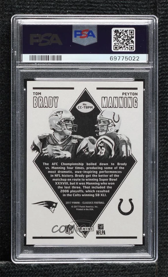 2017 Panini Classics Classic Clashes Peyton Manning Tom Brady PSA 9 MINT HOF - Image 2 of 2