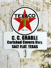 VINTAGE 6x5" THICK, HEAVY TEXACO C.C. GRABLE GASOLINE GAS OIL PORCELAIN SIGN