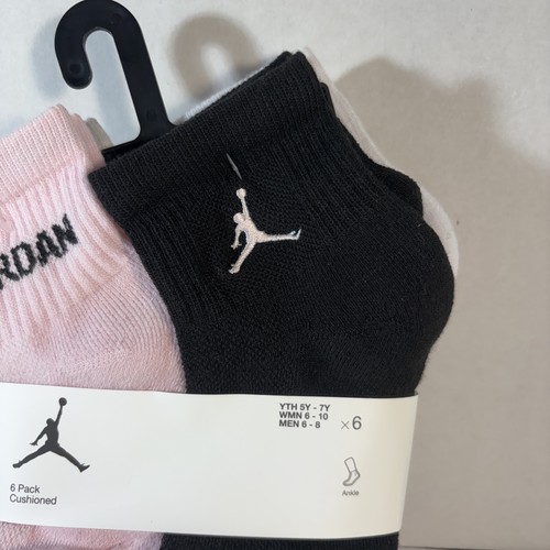 Nike Jordans Girls Socks Ankle Jumpman Basketball Cushioned SZ 5Y-7Y Black Pink - Picture 4 of 6
