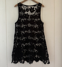 Black Floral Lace Sheer Sleeveless Minidress One Size