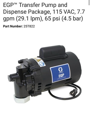 #ad GRACO EGP TRANSFER OIL PUMP 25T822 $1000.00