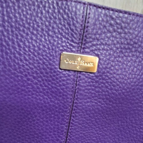 Cole Haan Flat Tote Bag Handtasche Pebble Grain Leder Lila Schultertasche - Bild 2 von 11