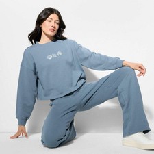 Women's French Terry Sweatshirt - Wild Fable Slate Blue Seashell XXS