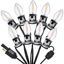 Christmas Village Light Cord with 9 LED Bulb, C7 Blow Mold Classic, Black