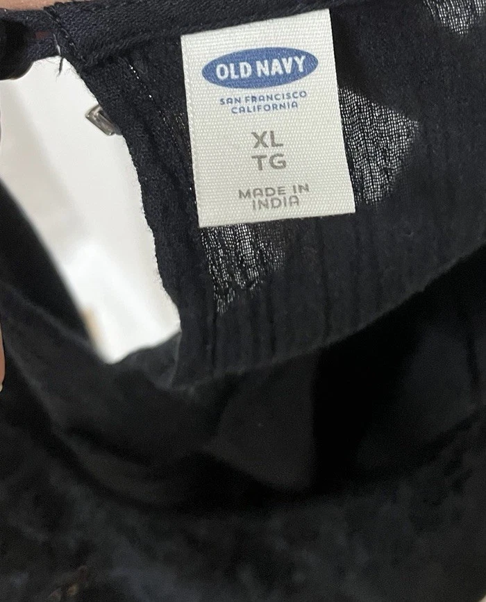 Blusa boho Old Navy para mujer Top negra de algodón gasa crochet encaje talla XL Foto 4 de 4