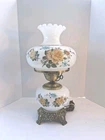 Vtg MCM "Gone w/ the Wind" White, Milk Glass Parlor Lamp; Handpainted; Stunning!